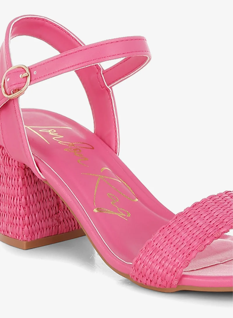 London Rag  Raffia Pin Buckle Block Heels in Fuchsia for Women | Best Price UAE