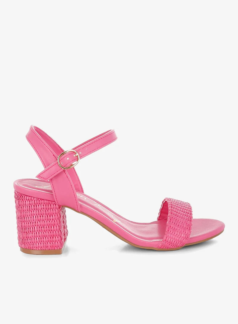 Raffia Pin Buckle Block Heels in Fuchsia