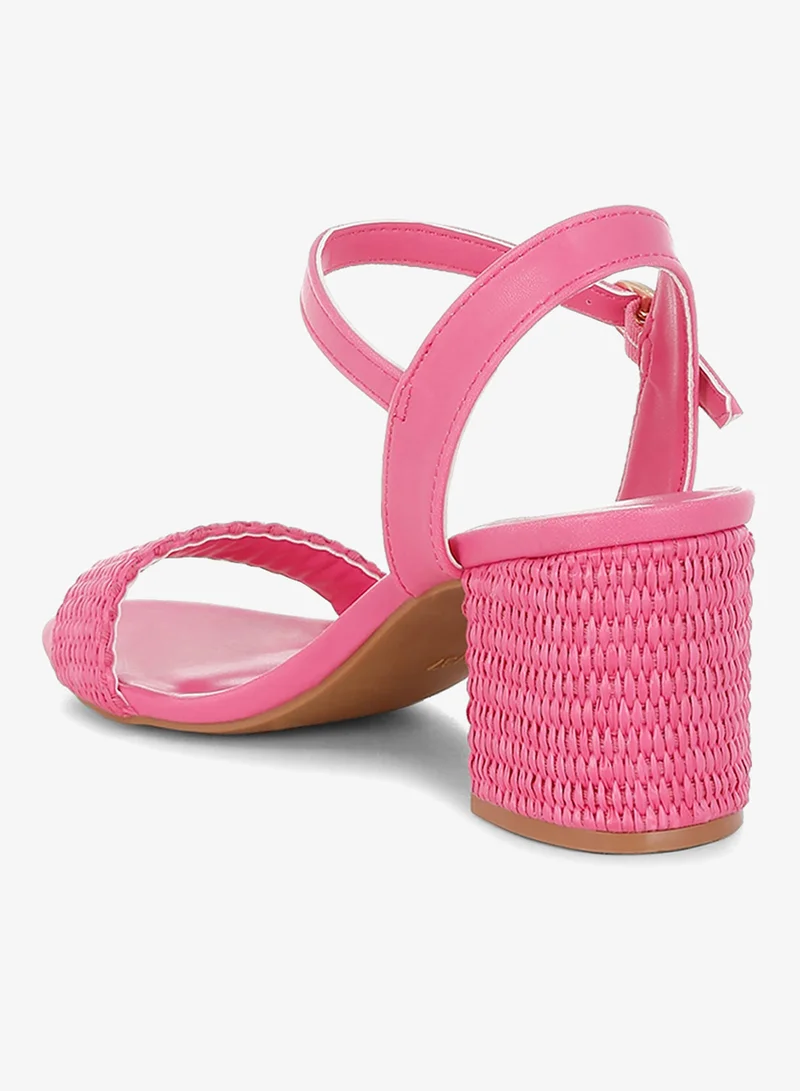 London Rag  Raffia Pin Buckle Block Heels in Fuchsia for Women | Best Price UAE