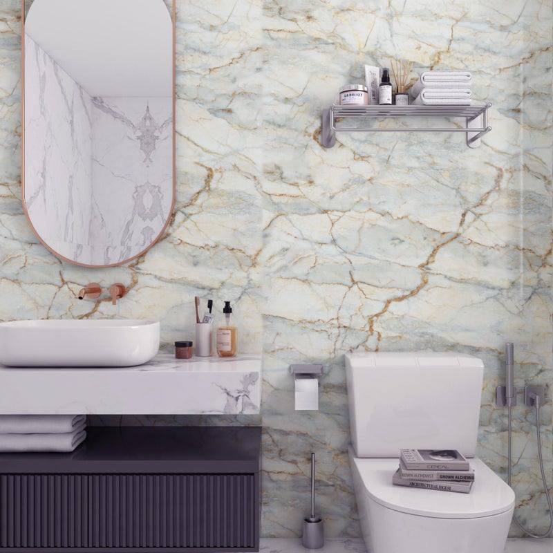 Stickyart Cyan Gold Marble Contact Paper for Cabinets and Drawers Removable Marble Contact Paper Peel and Stick Wallpaper Marble Adhesive Wallpaper for Kitchen Bathroom Countertops Waterproof 12"x160" - Image 5
