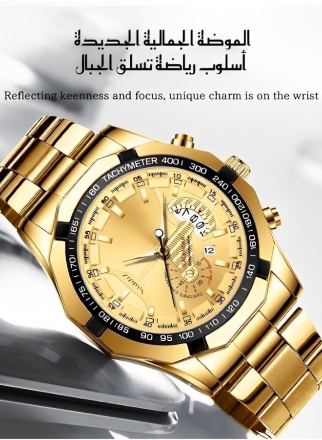 ريوكل ساعة كوارتز للرجال بحزام من الفولاذ المقاوم للصدأ ومقاومة للماء للاستخدام اليومي ووظيفة التقويم وقرص دائري كبير وساعة عمل غير ميكانيكية عصرية - Image 4