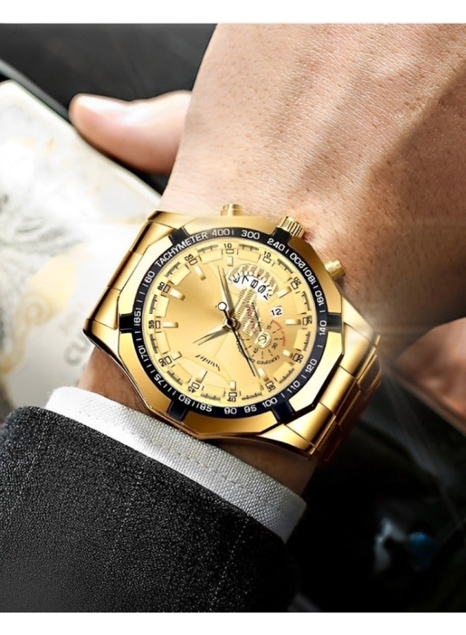 ريوكل ساعة كوارتز للرجال بحزام من الفولاذ المقاوم للصدأ ومقاومة للماء للاستخدام اليومي ووظيفة التقويم وقرص دائري كبير وساعة عمل غير ميكانيكية عصرية - Image 5