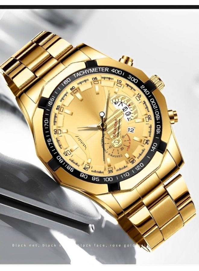 ريوكل ساعة كوارتز للرجال بحزام من الفولاذ المقاوم للصدأ ومقاومة للماء للاستخدام اليومي ووظيفة التقويم وقرص دائري كبير وساعة عمل غير ميكانيكية عصرية - Image 3