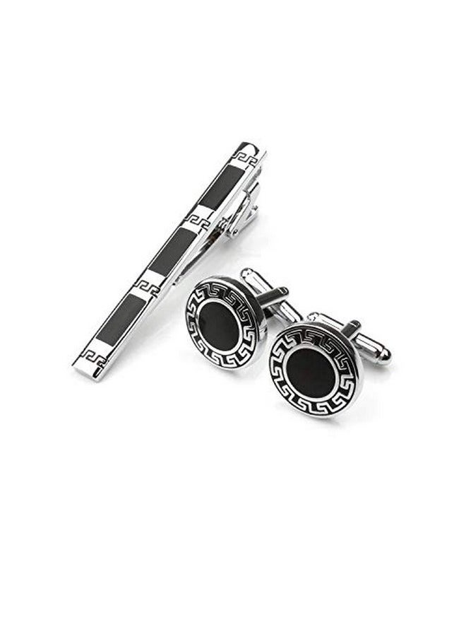 QIMOSHI 3Pcs Cufflinks Tie Bar Money Wedding Clip Button Shirt Modern Classic Design Business Gift Set 