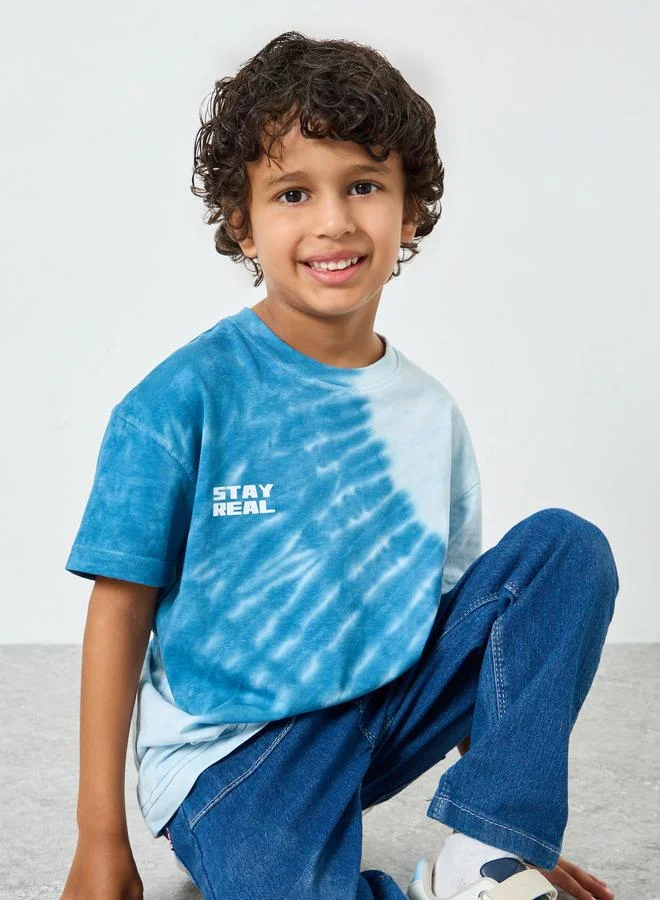 Styli Boys Tie and Dye T-Shirt with Placement Print
