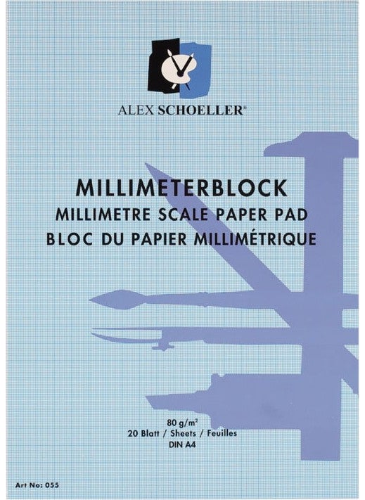 Alex Schoeller Millimetric Block Notebook A4 20 Pages Blue 