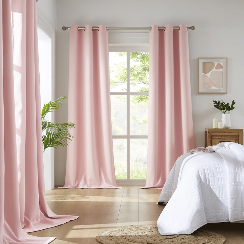 DUALIFE Baby Pink Curtains Blackout 63 Inch Length - Rose Blush Curtains for Nursery Thermal Insulated Room Darkening Curtain Panel Pair with Grommet Top 42 x 63 Inches Long, 2 Panels - Image 2