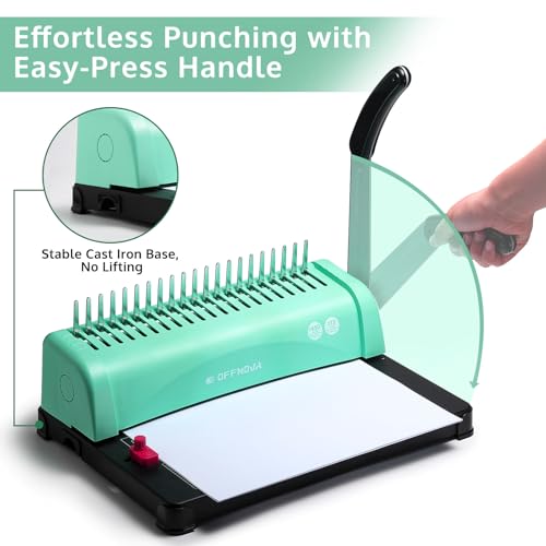 OFFNOVA Binding Machine, 21-Hole 450 Sheets Paper Comb Punch Binder Machine for Letter Size / A4 / A5 Paper, Easy to Punch Handle, Adjustable Margin - Image 2