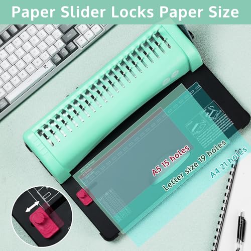 OFFNOVA Binding Machine, 21-Hole 450 Sheets Paper Comb Punch Binder Machine for Letter Size / A4 / A5 Paper, Easy to Punch Handle, Adjustable Margin - Image 4