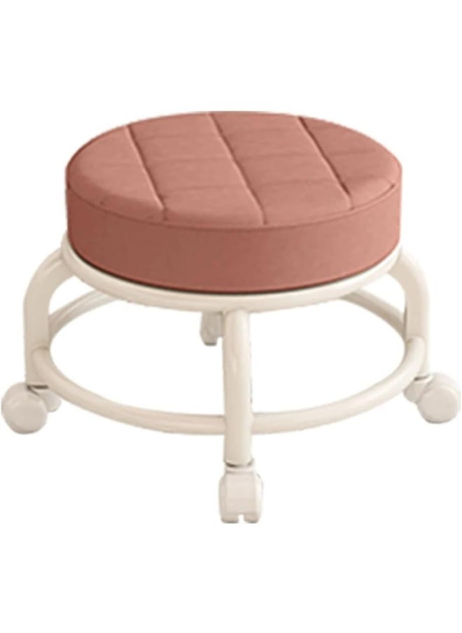 Generic Rolling Stool Round Pulley Low Stool Household Leather Rolling Stool 360° Universal Wheel Movable Soft Stool Small Changing Shoe Stool  - Image 1