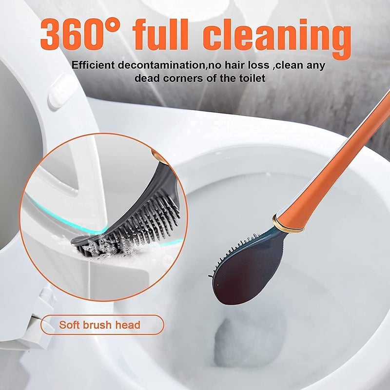 GLOWICK GLOWICK Silicone Toilet Brush Western Indian Toilet Cleaning Brush Deep Cleaning Brush with Wall Mounting Holder Stand Magic Sticker for Toilet Bathroom (1Pcs) - Image 2