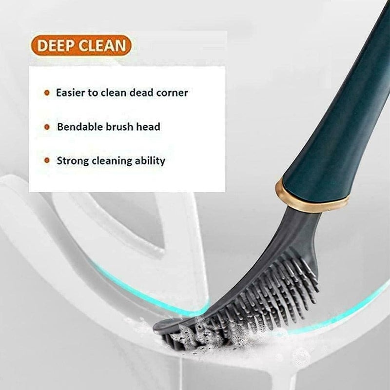 GLOWICK GLOWICK Silicone Toilet Brush Western Indian Toilet Cleaning Brush Deep Cleaning Brush with Wall Mounting Holder Stand Magic Sticker for Toilet Bathroom (1Pcs) - Image 4