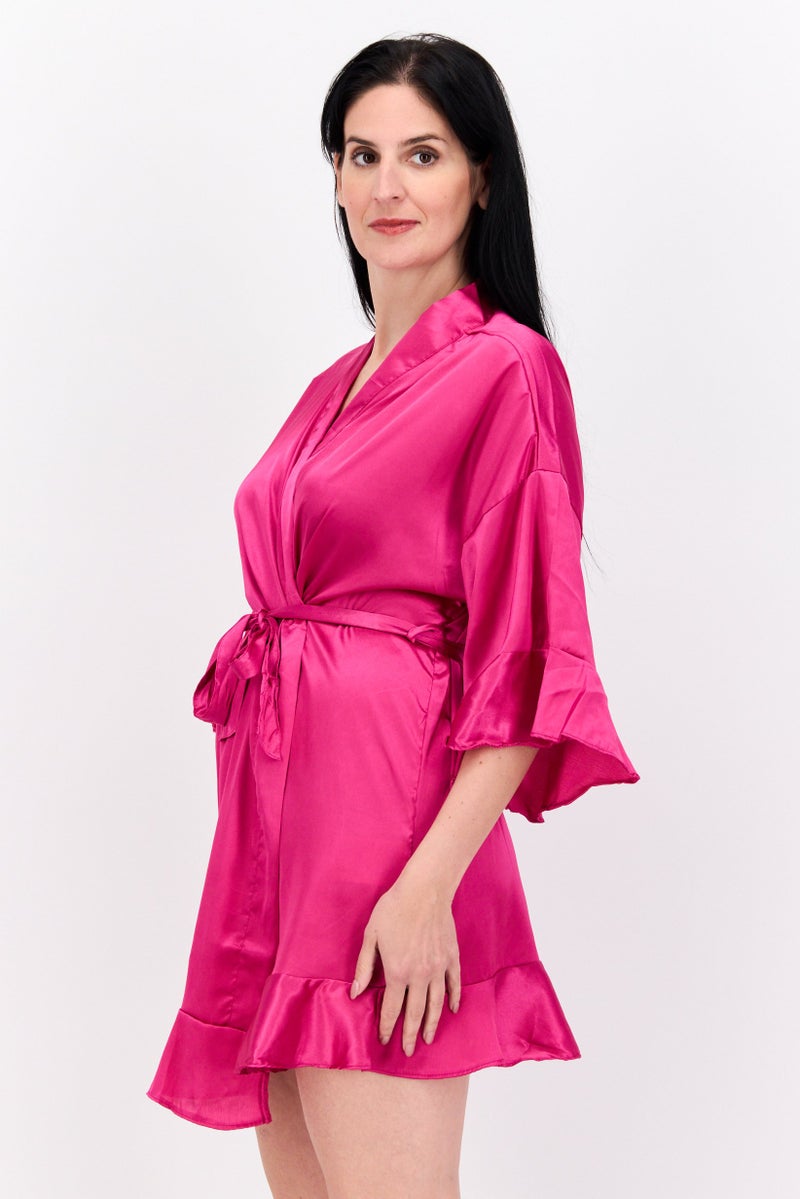 BRAVE SOUL Women Satin Belted Sleepwear Robe, Pink  - Image 2