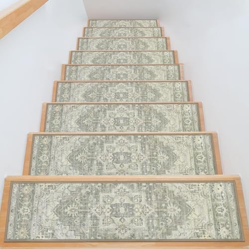 Pauwer Carpet Stair Treads for Wooden Steps Indoor 15 Pack 8 X 30 Peel and Stick Stair Treads Non Slip Staircase Step Treads Reusable Stair Runner Rugs for Dogs Kids and Elders - Image 1