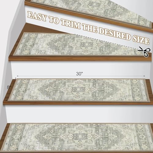 Pauwer Carpet Stair Treads for Wooden Steps Indoor 15 Pack 8 X 30 Peel and Stick Stair Treads Non Slip Staircase Step Treads Reusable Stair Runner Rugs for Dogs Kids and Elders - Image 3