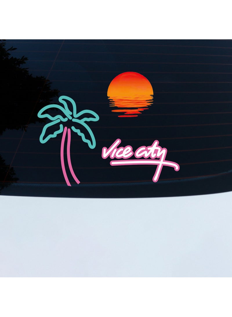 مجموعة ملصقات وملصقات صدمات لشجرة جوز الهند عند غروب الشمس، ملصقات خدش للسيارة، مقاومة للماء وواقية من الشمس - Image 3