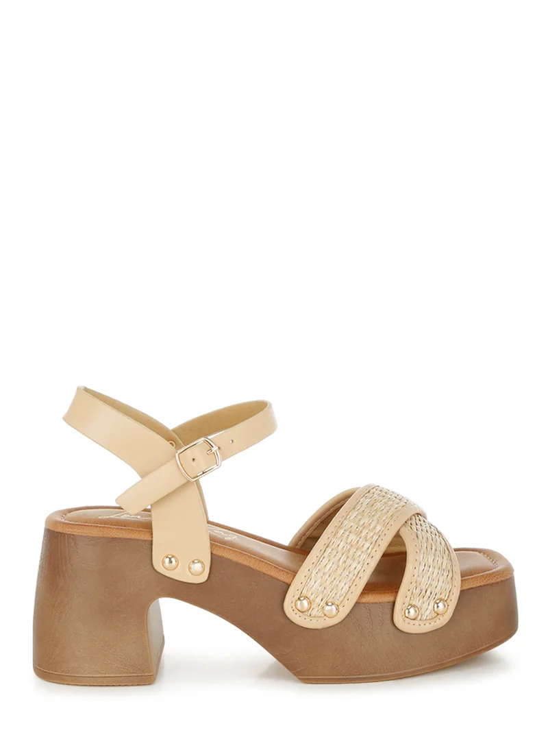 London Rag Studded Raffia Clog Sandals in Natural