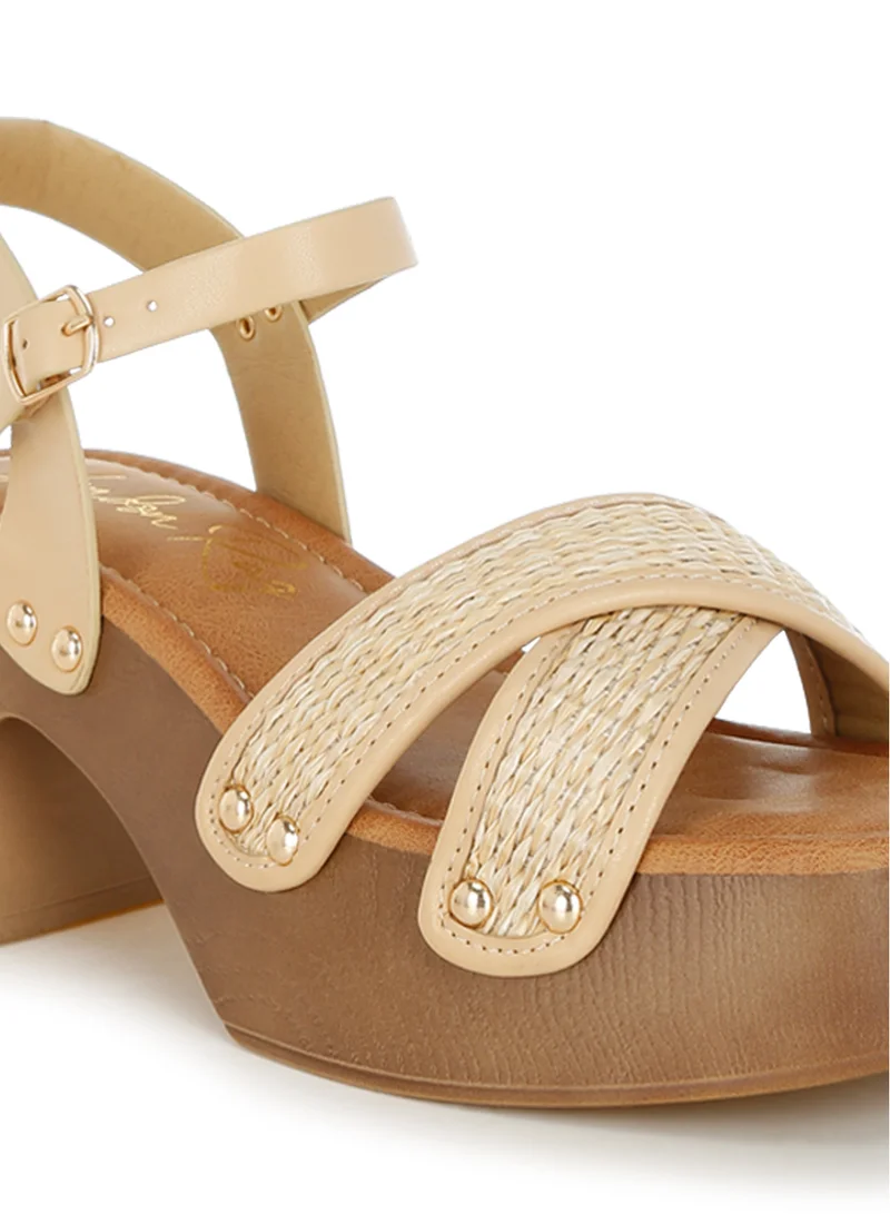 London Rag Studded Raffia Clog Sandals in Natural
