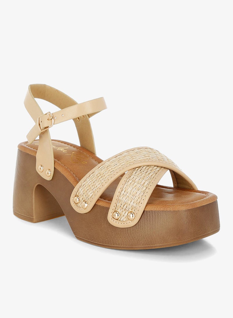 London Rag Studded Raffia Clog Sandals in Natural - Image 3