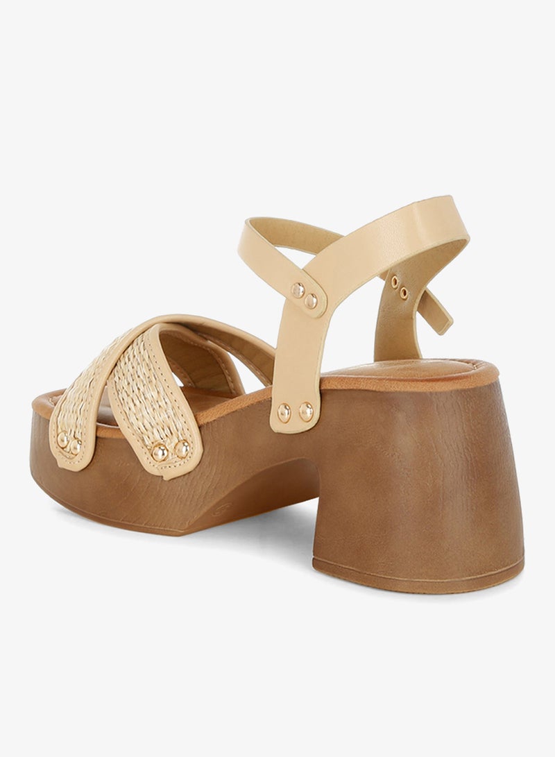 London Rag Studded Raffia Clog Sandals in Natural - Image 4