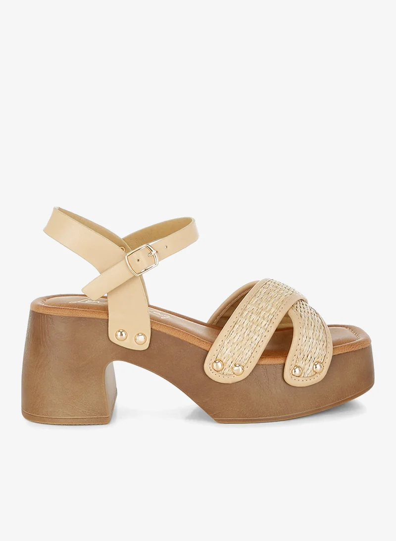 London Rag Studded Raffia Clog Sandals in Natural