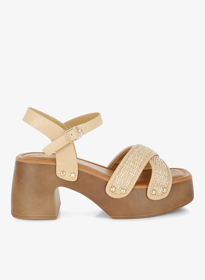 London Rag Studded Raffia Clog Sandals in Natural - Image 1
