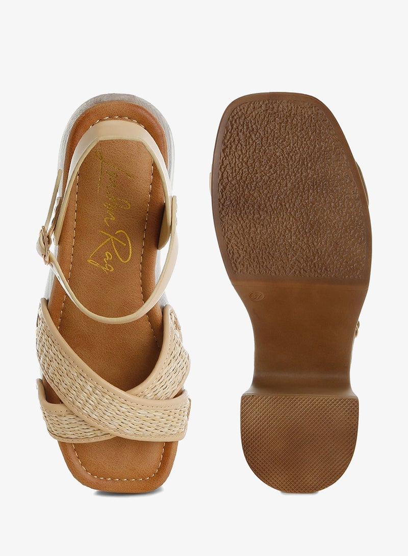 London Rag Studded Raffia Clog Sandals in Natural - Image 5