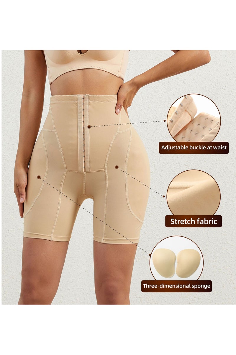 DUNISO Women's high waisted shapewear shorts, belly control shorts with sponge pad, adjustable elastic buckle, breathable and soft, suitable for postpartum shapewear or daily wear,beige, size M  - Image 1