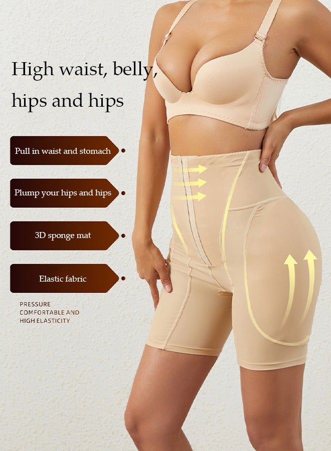 DUNISO Women's high waisted shapewear shorts, belly control shorts with sponge pad, adjustable elastic buckle, breathable and soft, suitable for postpartum shapewear or daily wear,beige, size M  - Image 4