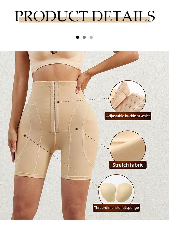 DUNISO Women's high waisted shapewear shorts, belly control shorts with sponge pad, adjustable elastic buckle, breathable and soft, suitable for postpartum shapewear or daily wear,beige, size M  - Image 3