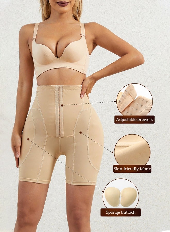 DUNISO Women's high waisted shapewear shorts, belly control shorts with sponge pad, adjustable elastic buckle, breathable and soft, suitable for postpartum shapewear or daily wear,beige, size M  - Image 5