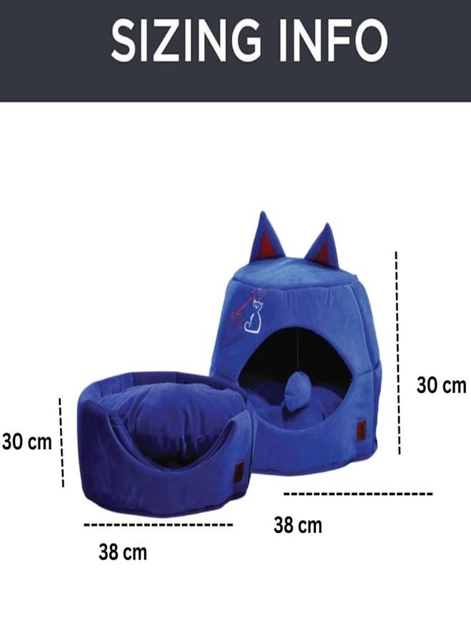 KittuPet Cat Cave Bed Indoor - Flannel Hooded Cat Igloo House, 38x34x30cm Enclosed Foldable Pet Bed with Removable Washable Cushion Pillow Random Colour - Image 3