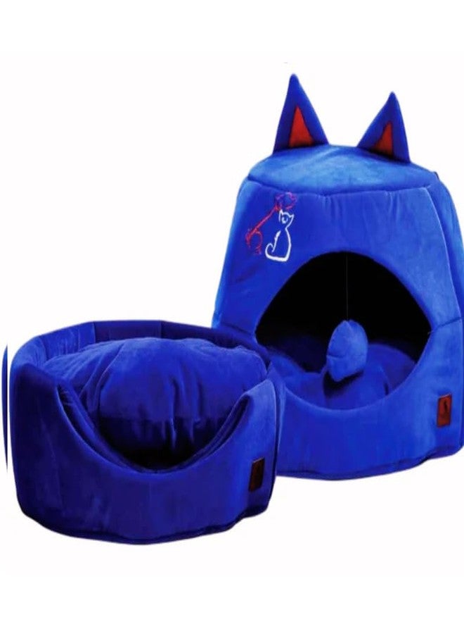 KittuPet Cat Cave Bed Indoor - Flannel Hooded Cat Igloo House, 38x34x30cm Enclosed Foldable Pet Bed with Removable Washable Cushion Pillow Random Colour - Image 1