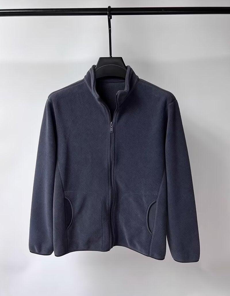 Mens Fleece Lined Warm Casual Zip Sweatshirt Gray  - Image 1