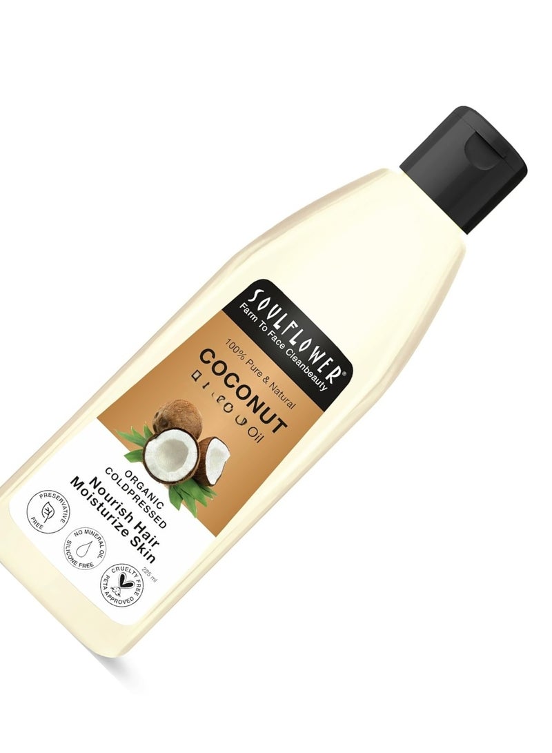 Soulflower Coconut Oil for Hair & Skin Moisturization, Nourishment, Body Massage |100% Pure, Cold pressed, Organic and Natural Ecocert Cosmos Organic Certified |  225ml - Image 2