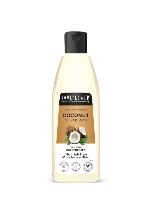 Soulflower Coconut Oil for Hair & Skin Moisturization, Nourishment, Body Massage |100% Pure, Cold pressed, Organic and Natural Ecocert Cosmos Organic Certified |  225ml - Image 1