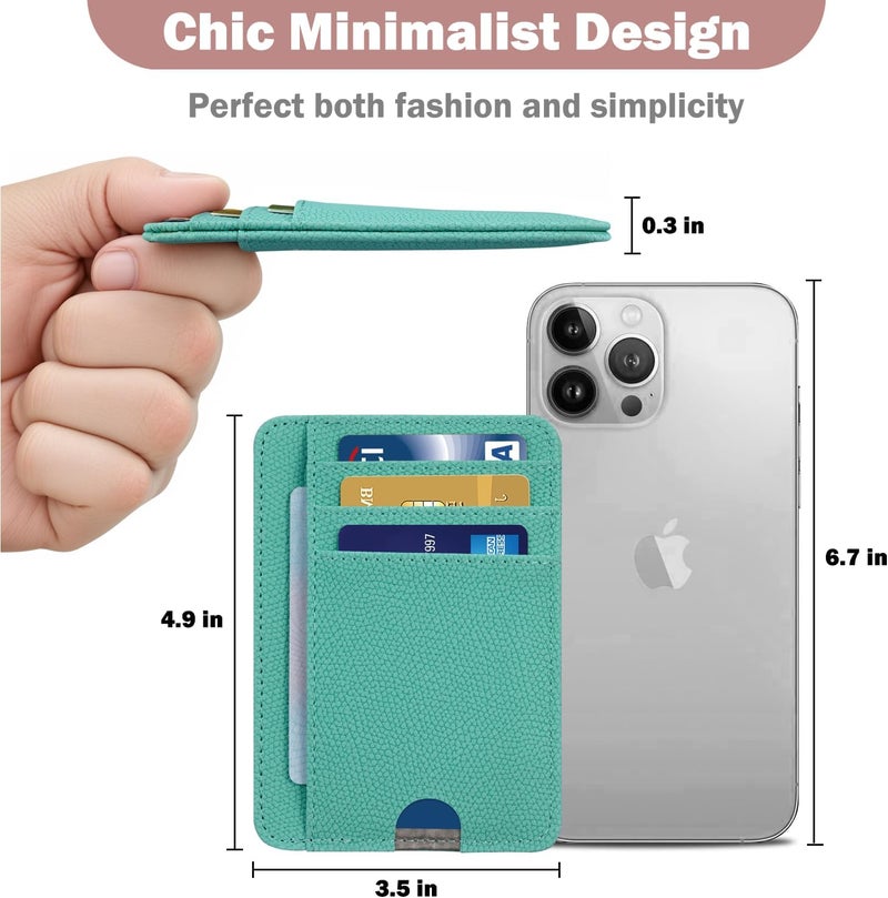 Hot Cool Card Holder Wallet Front Pocket Minimalist Travel Cute Funny Thin Leather With RFID Blocking Small Credit Card Holder Wallet for Men & Women Girls Organizer Gifts, Litchi Mint - Image 4