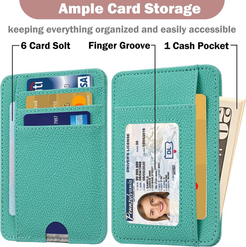 Hot Cool Card Holder Wallet Front Pocket Minimalist Travel Cute Funny Thin Leather With RFID Blocking Small Credit Card Holder Wallet for Men & Women Girls Organizer Gifts, Litchi Mint - Image 3
