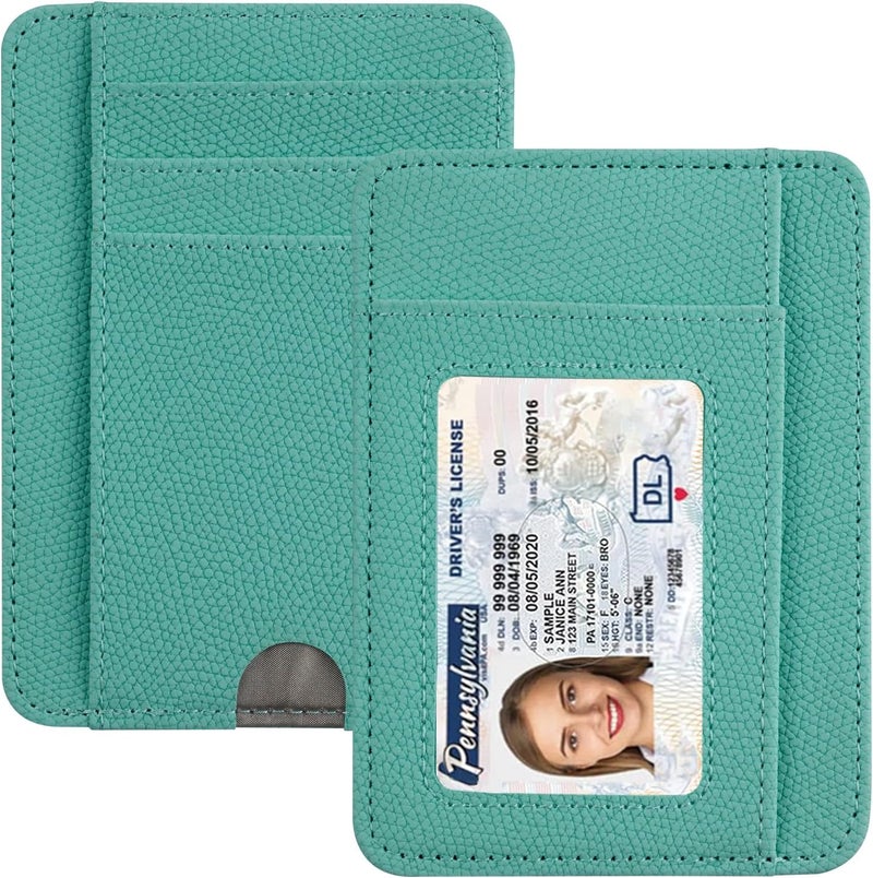 Hot Cool Card Holder Wallet Front Pocket Minimalist Travel Cute Funny Thin Leather With RFID Blocking Small Credit Card Holder Wallet for Men & Women Girls Organizer Gifts, Litchi Mint - Image 1