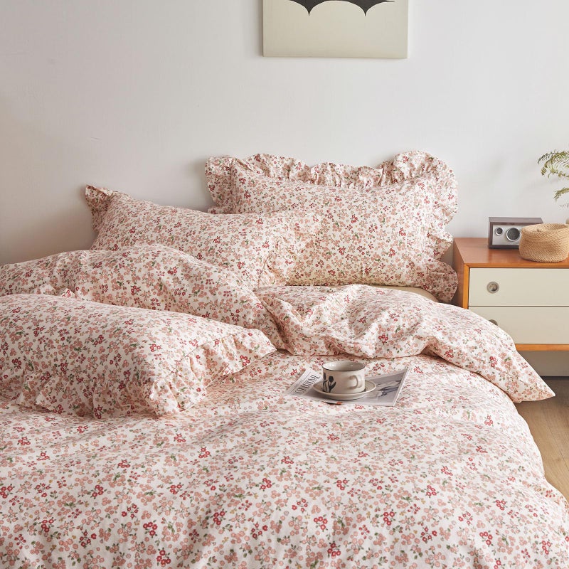 LifeTB Pink Flower Comforter Set Queen Floral Printed Aesthetic Bedding Set Vintage Garden Style Floral Comforter with 2 Pillowcases Girls Cute Flower Botanical Bedding Queen Bed Comforter Set - Image 4