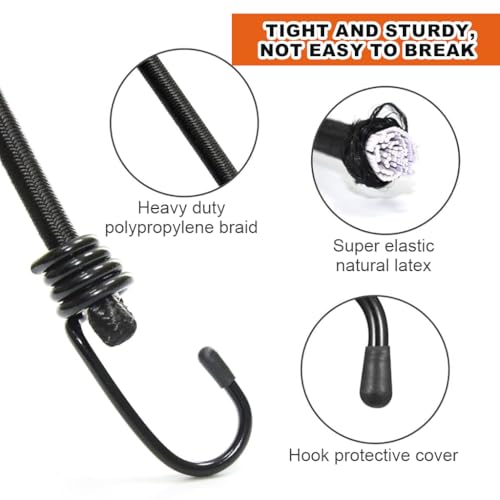 Serplex® 4Pcs Boungee Cords 24 inches Heavy Duty Outdoor Elastic Bungee Straps with Dual End Hook, Elastic Bungie Straps, Bungy Cords, Rubber Bunjee Chords Multi Use Rope for Luggage, Camping, Tidying - Image 5