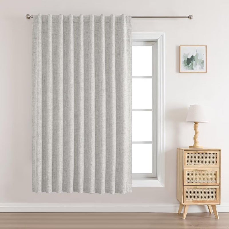 Joydeco 100% Blackout Curtains 90 inches Long Natural Linen Drapes 1 Panels Set Burg for Bedroom Living Room Black Out Darkening Curtain Thermal Insulated Back tab Rod Pocket(70x90inch Greyish White) - Image 1