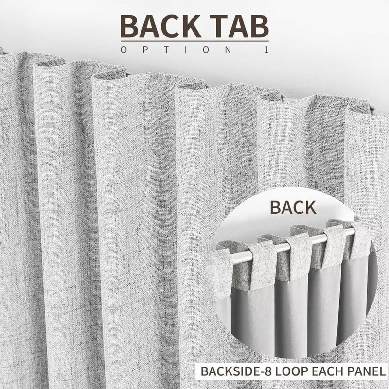 Joydeco 100% Blackout Curtains 90 inches Long Natural Linen Drapes 1 Panels Set Burg for Bedroom Living Room Black Out Darkening Curtain Thermal Insulated Back tab Rod Pocket(70x90inch Greyish White) - Image 3