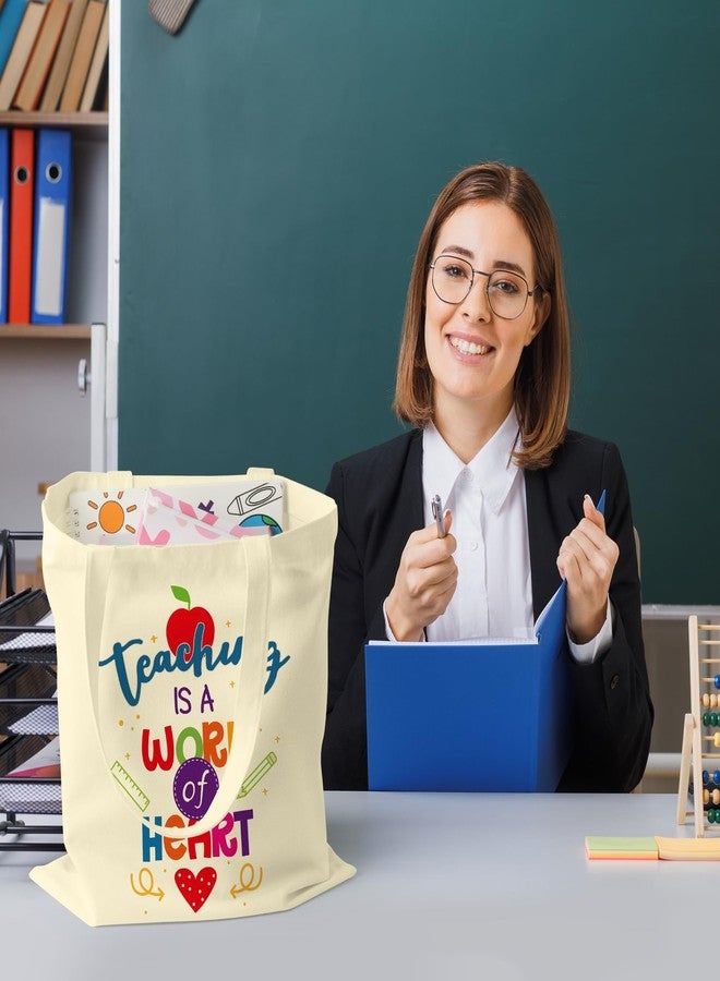 حقائب قماشية Y1tvei مكونة من 6 قطع، هدية تقدير للمعلم - حقائب تسوق قماشية بألوان قوس قزح على شكل قلب، مناسبة للرجال والنساء، للسفر، قابلة لإعادة الاستخدام، هدايا لطيفة لحفلات أعياد الميلاد وعيد الشكر، هدية مثالية للمعلم الرائع - Image 4