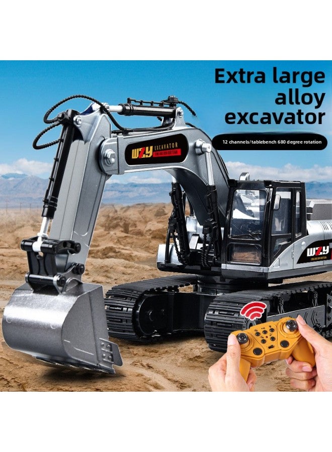Children's Remote Control Car Alloy Excavator Simulation Excavator Engineering Car Toy Car Car Boy Gift-Color:(yellow) 6-way Excavator 【color Box Alloy Version】-Scale:3 Sets Of Charging Sets - Image 2