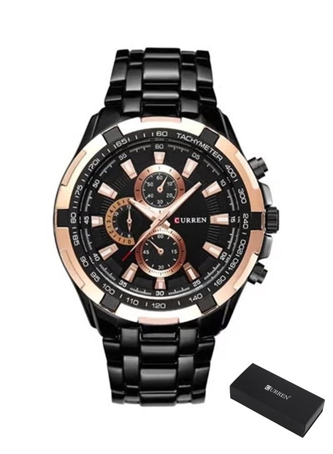 Curren 8023 Black Steel Chronograph Men’s Luxury Sports Watch Premium Tachymeter Dial and Multifunction Timepiece - Image 1