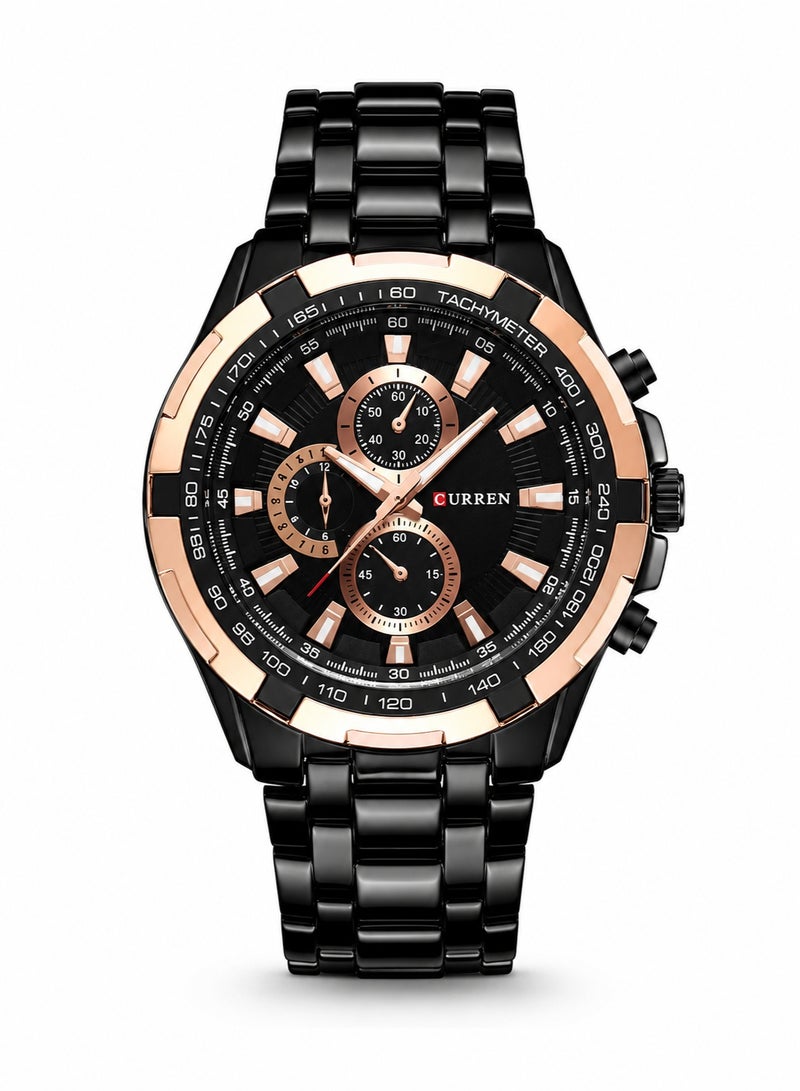 Curren 8023 Black Steel Chronograph Men’s Luxury Sports Watch Premium Tachymeter Dial and Multifunction Timepiece - Image 2