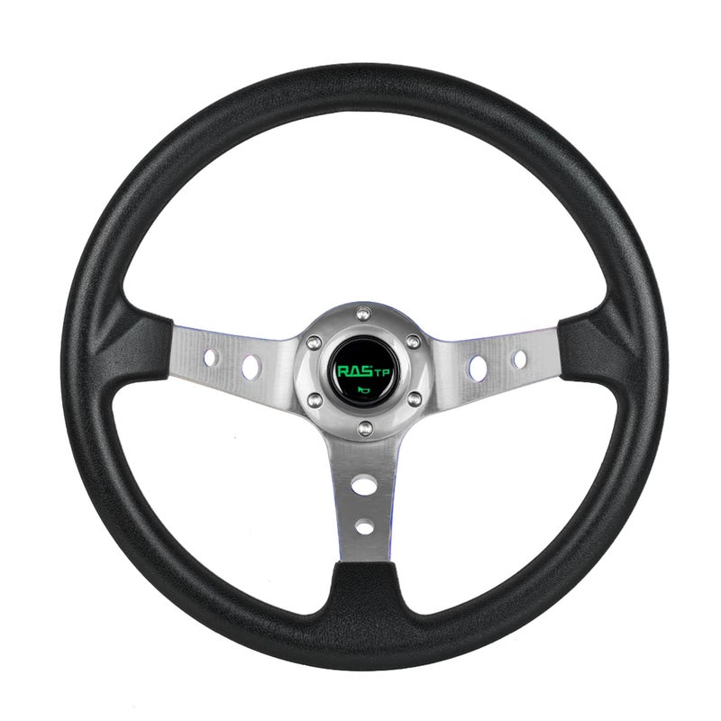 RASTP Universal Drifting Deep Dish Racing Steering Wheel 138350mm 6 Bolts Grip PU Foaming Material Aluminum with Horn Button for Car Gray