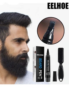 EELHOE Beard Pencil Filler, Waterproof Men's Beard Pen, Beard Filler Kit with Beard Brush, Waterproof, Sweatproof Beard Pen for Long-Lasting Coverage and Natural Finish of Beard, Moustache and Eyebrows (Black))  - Image 1