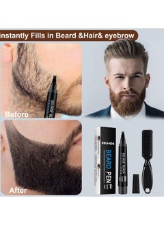EELHOE Beard Pencil Filler, Waterproof Men's Beard Pen, Beard Filler Kit with Beard Brush, Waterproof, Sweatproof Beard Pen for Long-Lasting Coverage and Natural Finish of Beard, Moustache and Eyebrows (Black))  - Image 3